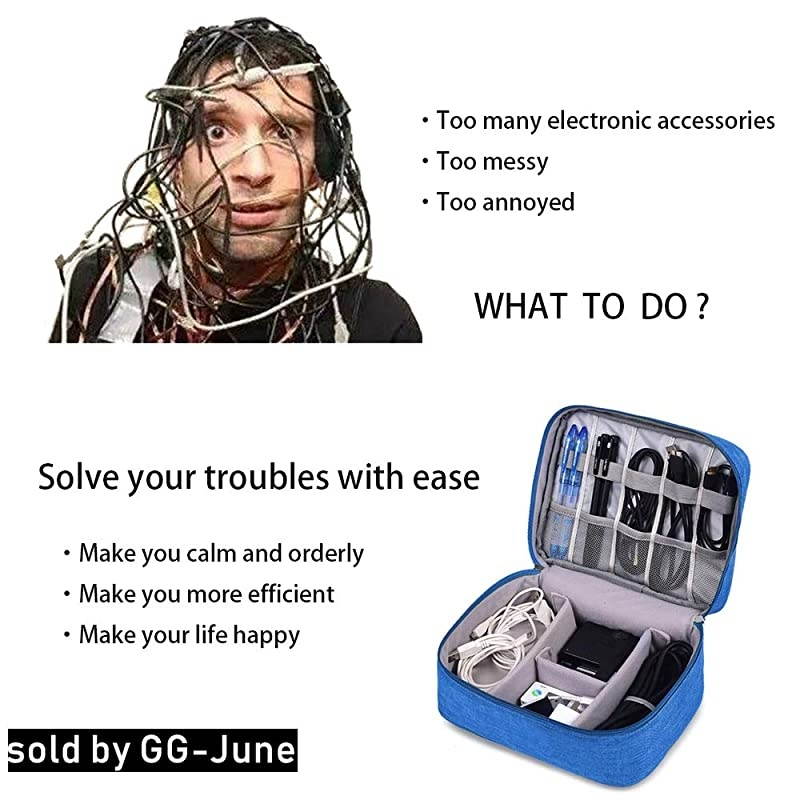 Organizer, Electronic Accessories Double Layer Travel Cable Organizer Cord Storage Bag for Cables, iPad (Up to 9.7''), Charger, Phone, USB, SD Card(Black)