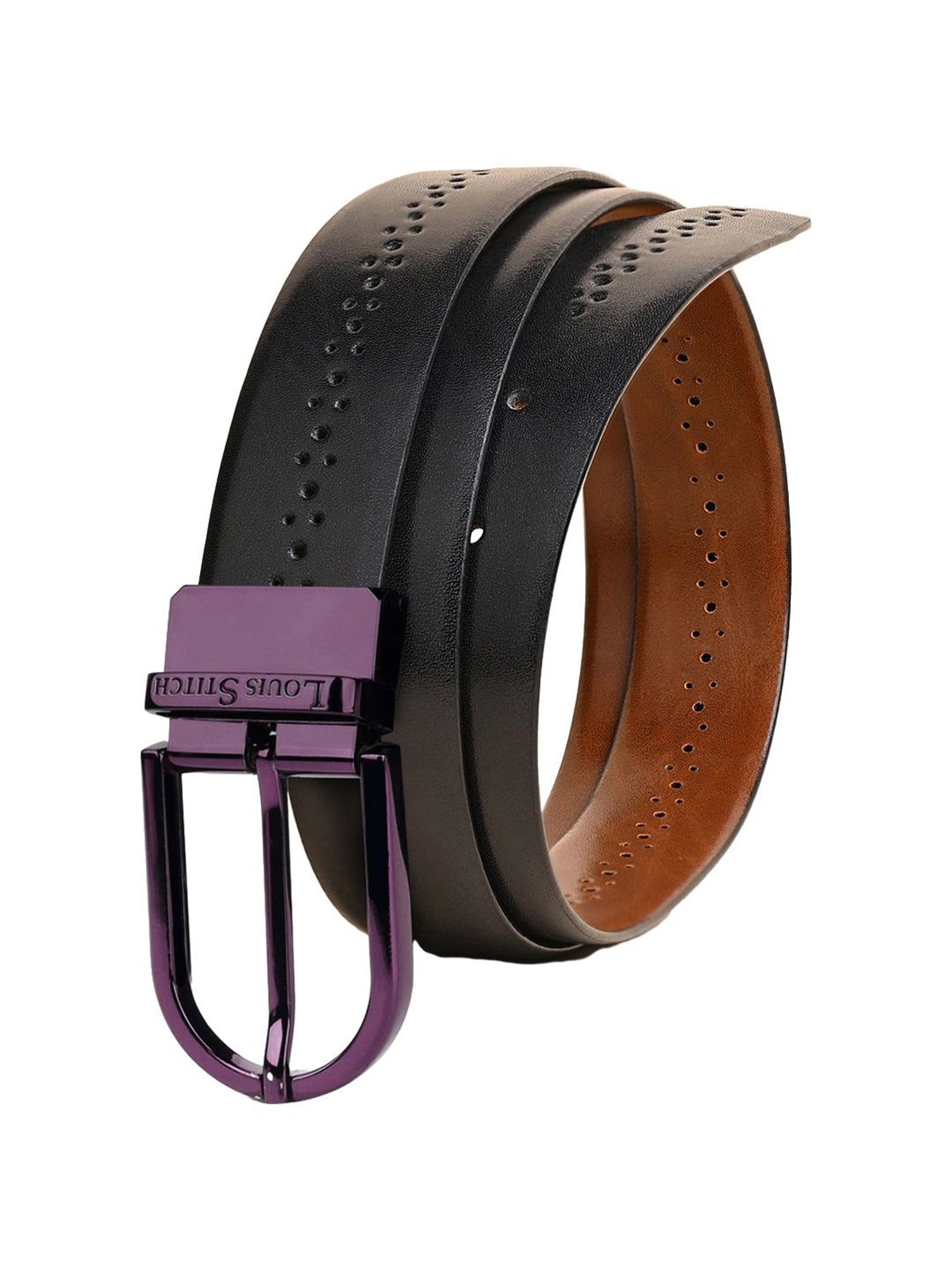 Louis Stitch Spanish Black & Brown Leather Reversible Belt For Men
