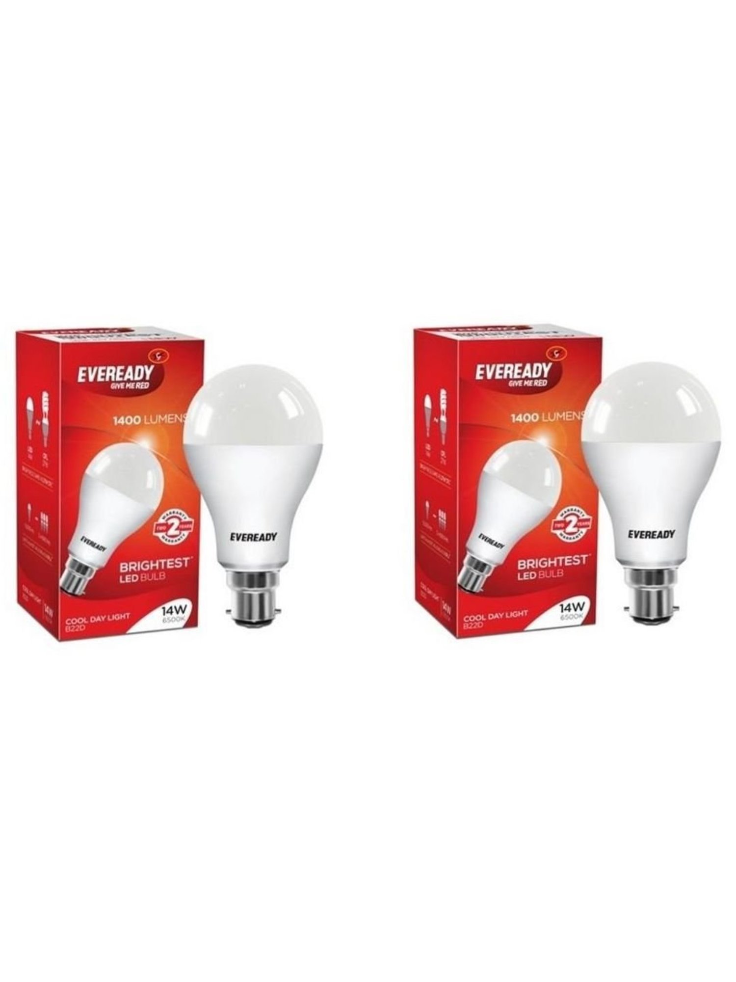 Eveready B22D 14W LED Bulb - Pack of 2 (3B65PB00014, White)
