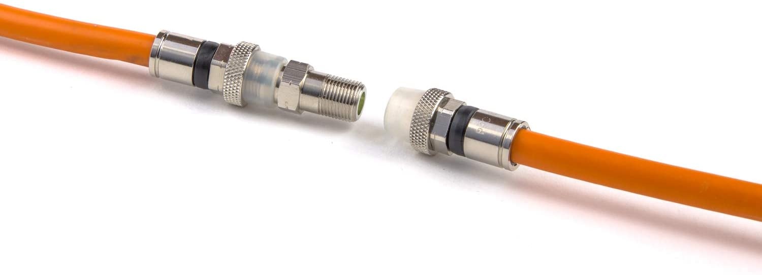 75ft Orange Burial RG6 Digital Coaxial Cable Shielded PVC Jacket FIRE Rated UL CATV RoHS 75 Ohm RG6 Digital Audio Video Coaxial Cable with Premium Metal Compression F-Connectors
