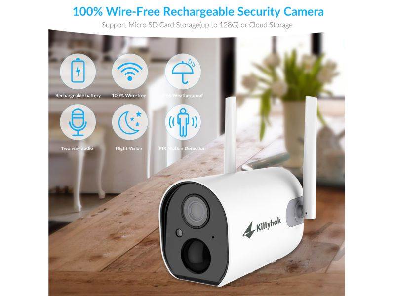 Outdoor Security Camera Wire-Free Outdoor Battery Powered Surveillance Cameras, 1080P WiFi IP Surveillance Camera with PIR Detection, 2-Way Audio, FHD Night Vision, IP65 Weatherproof, Cloud Storage