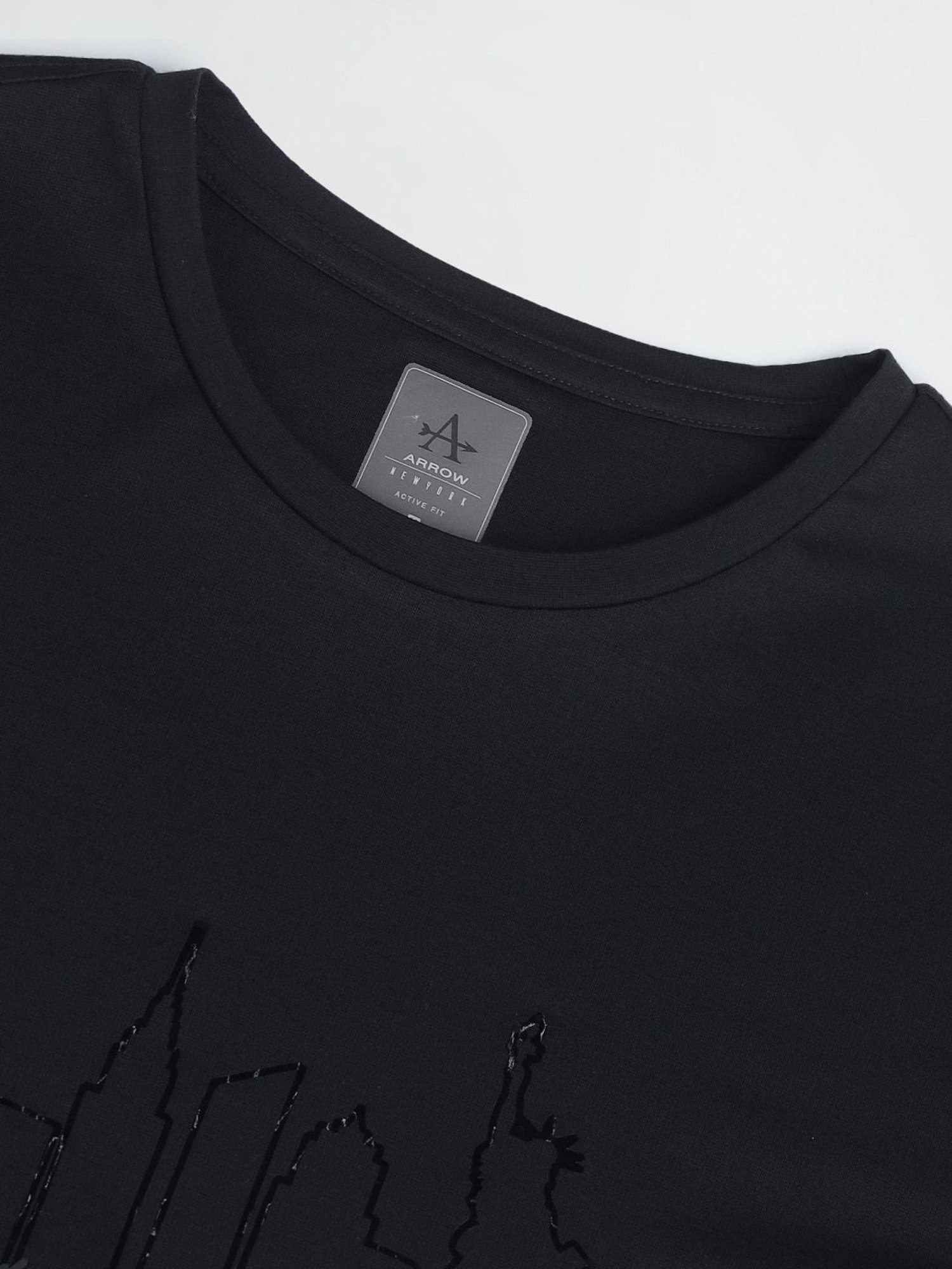 Arrow Newyork Black Cotton Regular Fit Printed T-Shirt