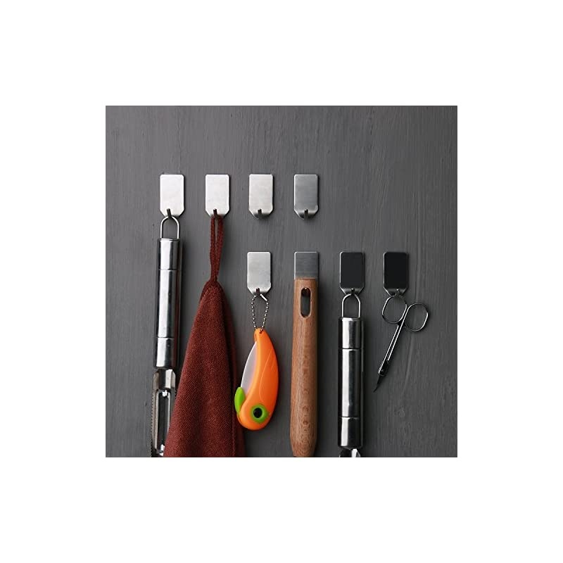 Adhesive Hooks Waterproof Stainless Steel Hat Hooks for Wall Hanging Towel, Robe, Purse, Keys, Hats Nails Free Multi-Function Sticky Wall Hangers-8 Pack