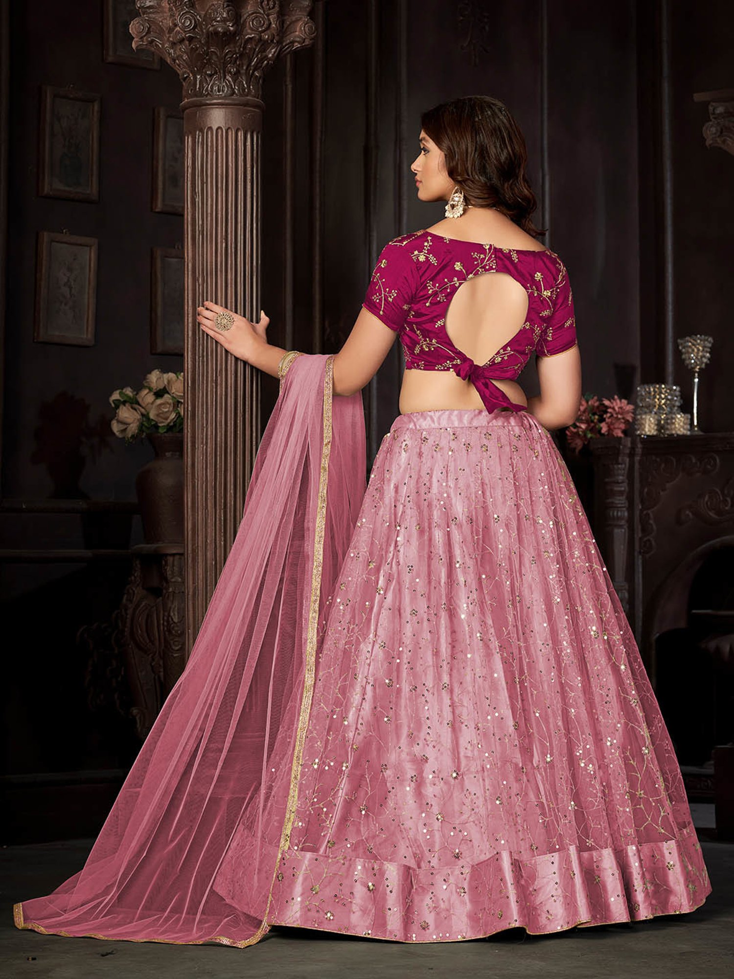 Warthy Ent Pink Embroidered Lehenga Choli Set With Dupatta