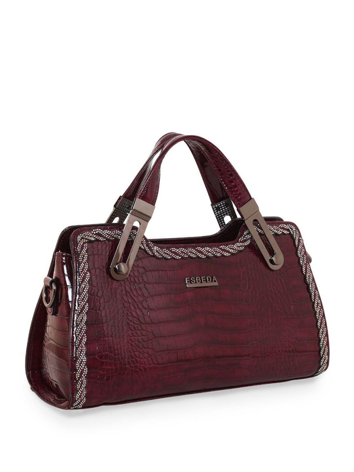 Esbeda Glossy Maroon PU Textured Handbag