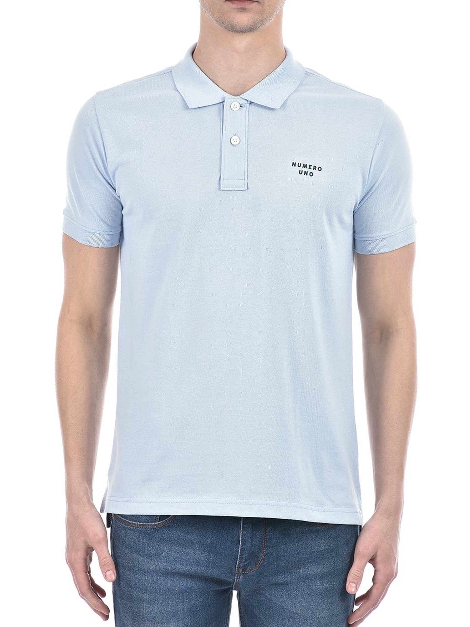 Numero Uno Powder Blue Cotton Slim Fit Polo T-Shirt