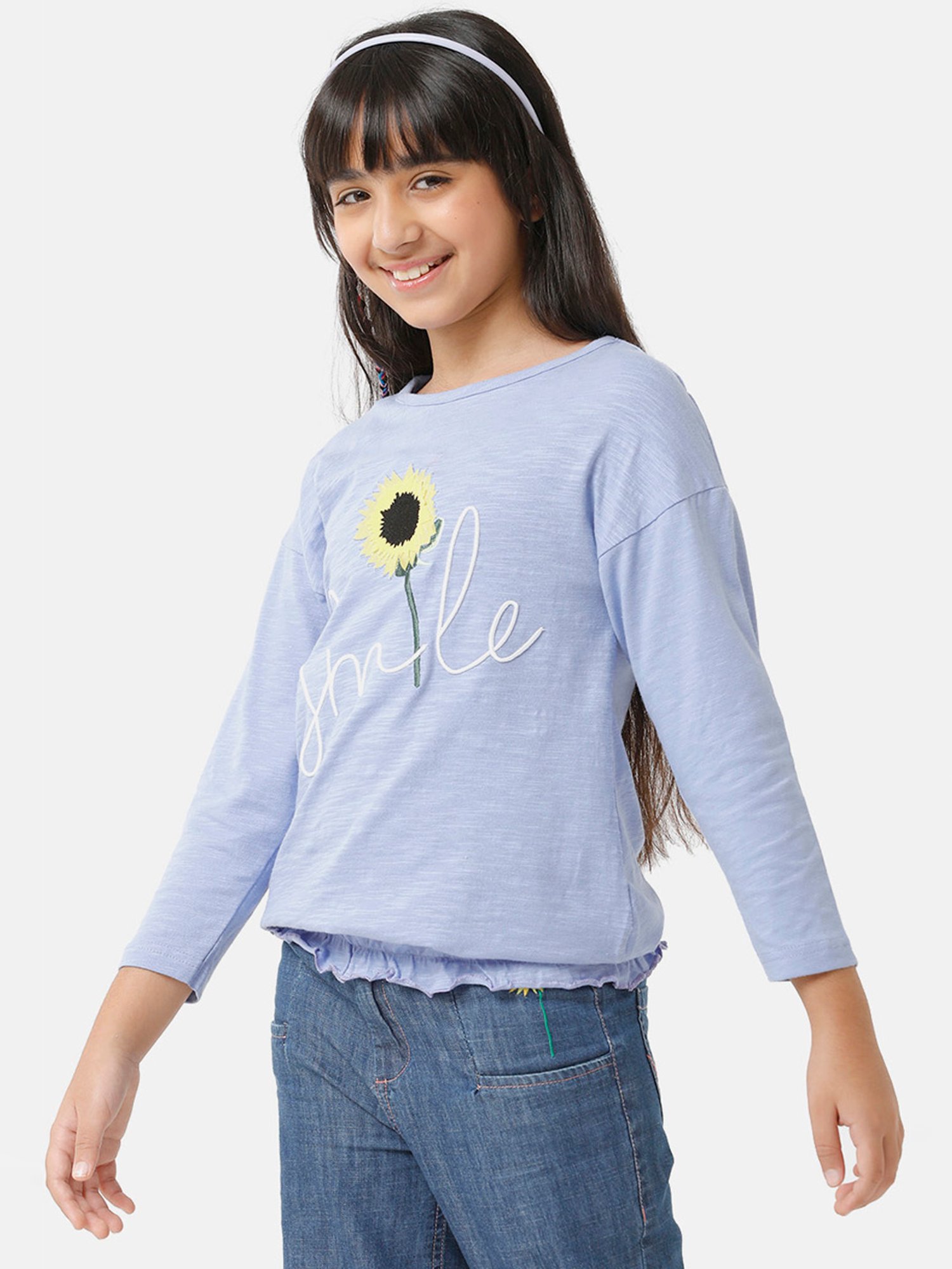 Under Fourteen Only Kids Purple Embroidered Full Sleeves Top