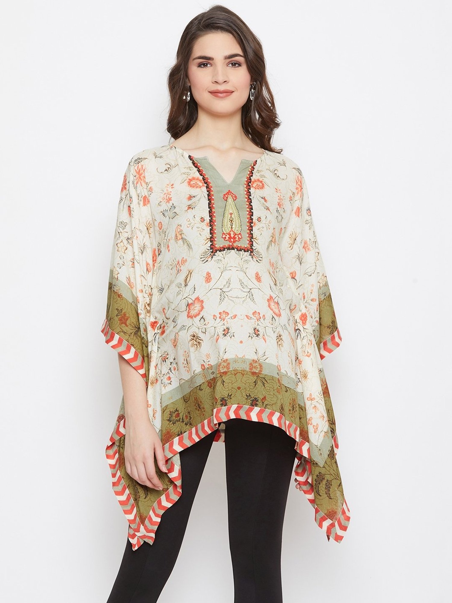 The Kaftan Company Off White Printed Kaftan Top