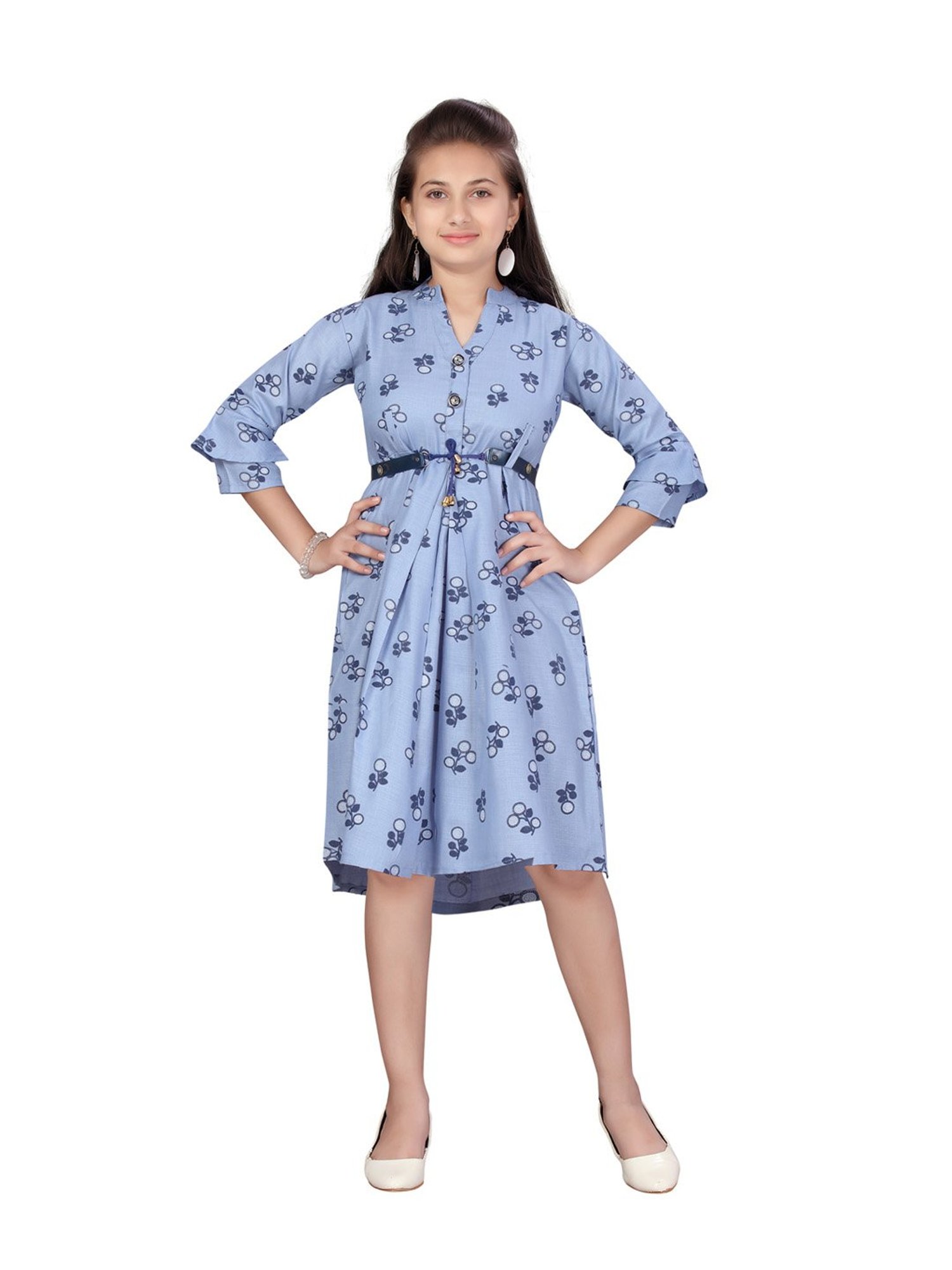Aarika Kids Blue Printed Dress