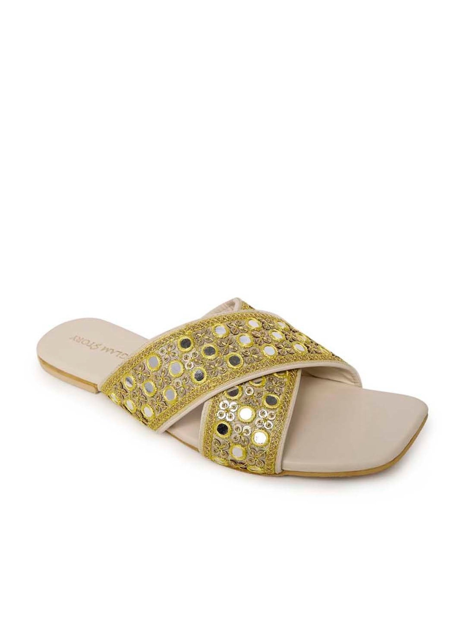 Glam Story Women's Yellow Cross Strap Sandals
