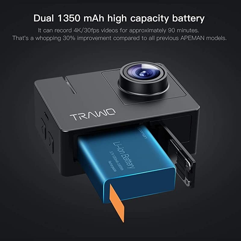 A100 Action Camera 4K 50fps Touchscreen Ultra HD 20MP WiFi Sports Underwater Waterproof 40M Camcorder cam with EIS Remote Control Dual 1350 mAh Batteries and Mounting Accessories Kit