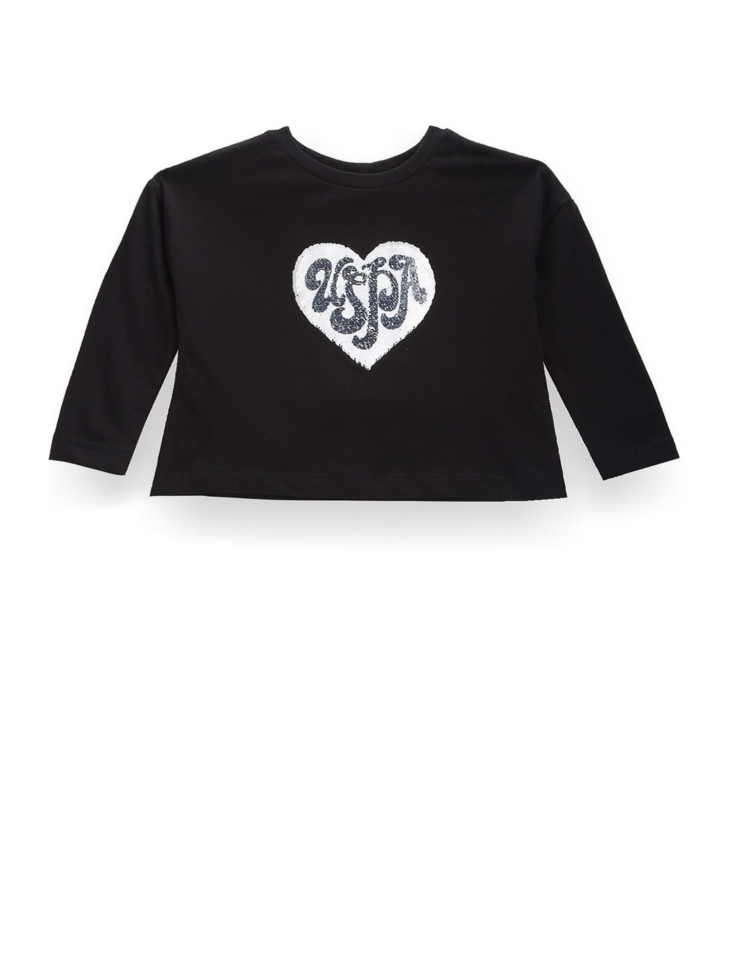 U.S. Polo Assn. Kids Black Flip Sequin Full Sleeves T-Shirt