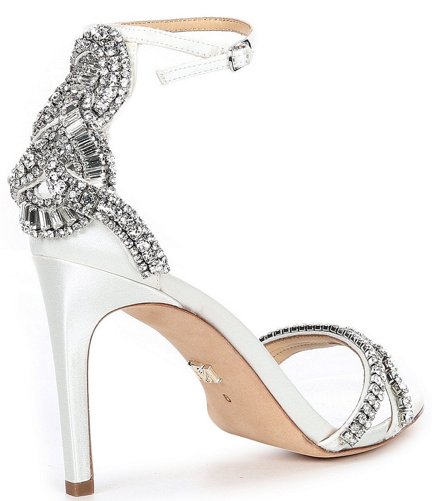 Badgley Mischka Bella Satin Rhinestone Ankle Strap Dress Sandals