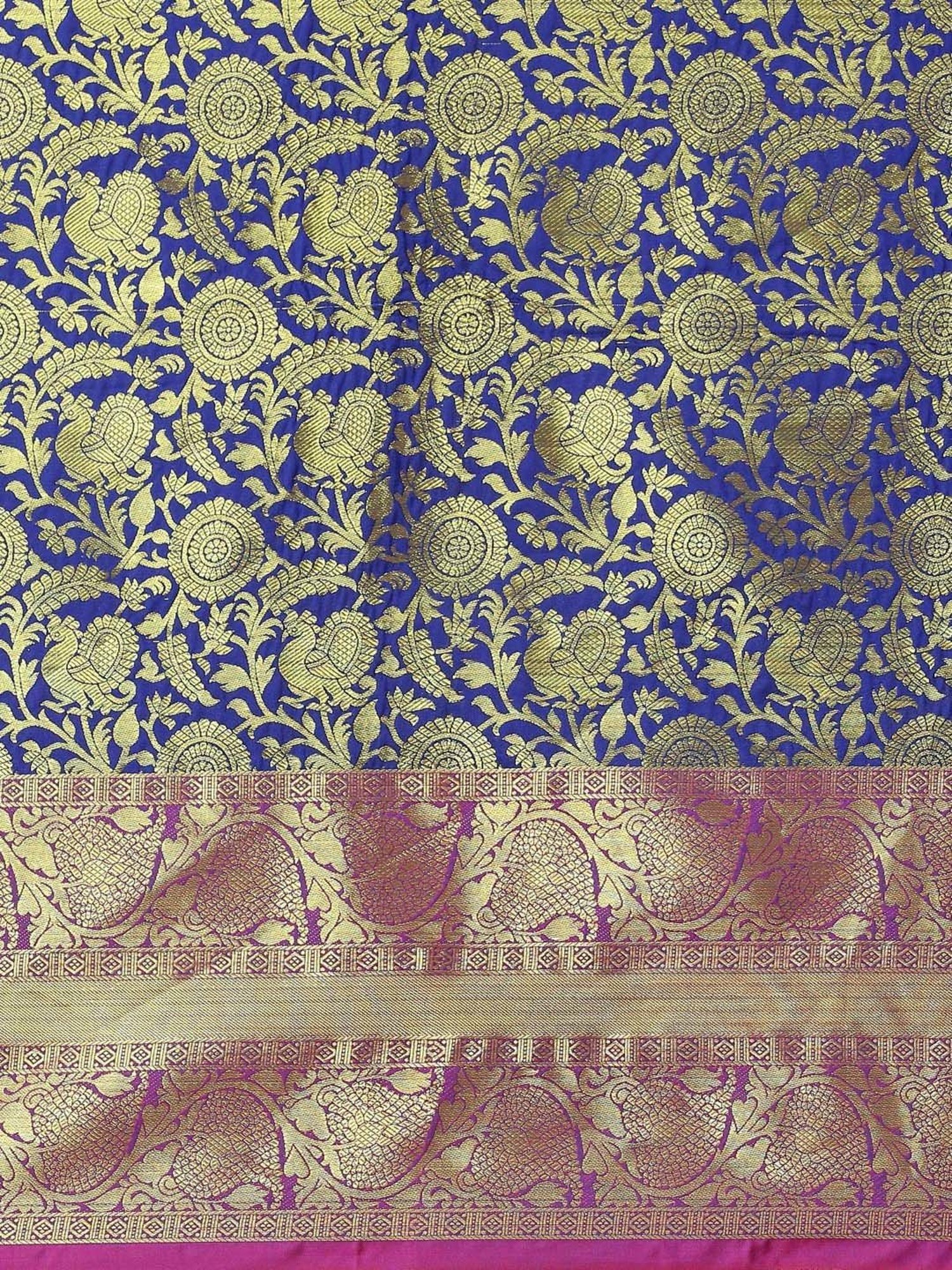 Silk Land Navy & Pink Woven Saree With Unstitched Blouse