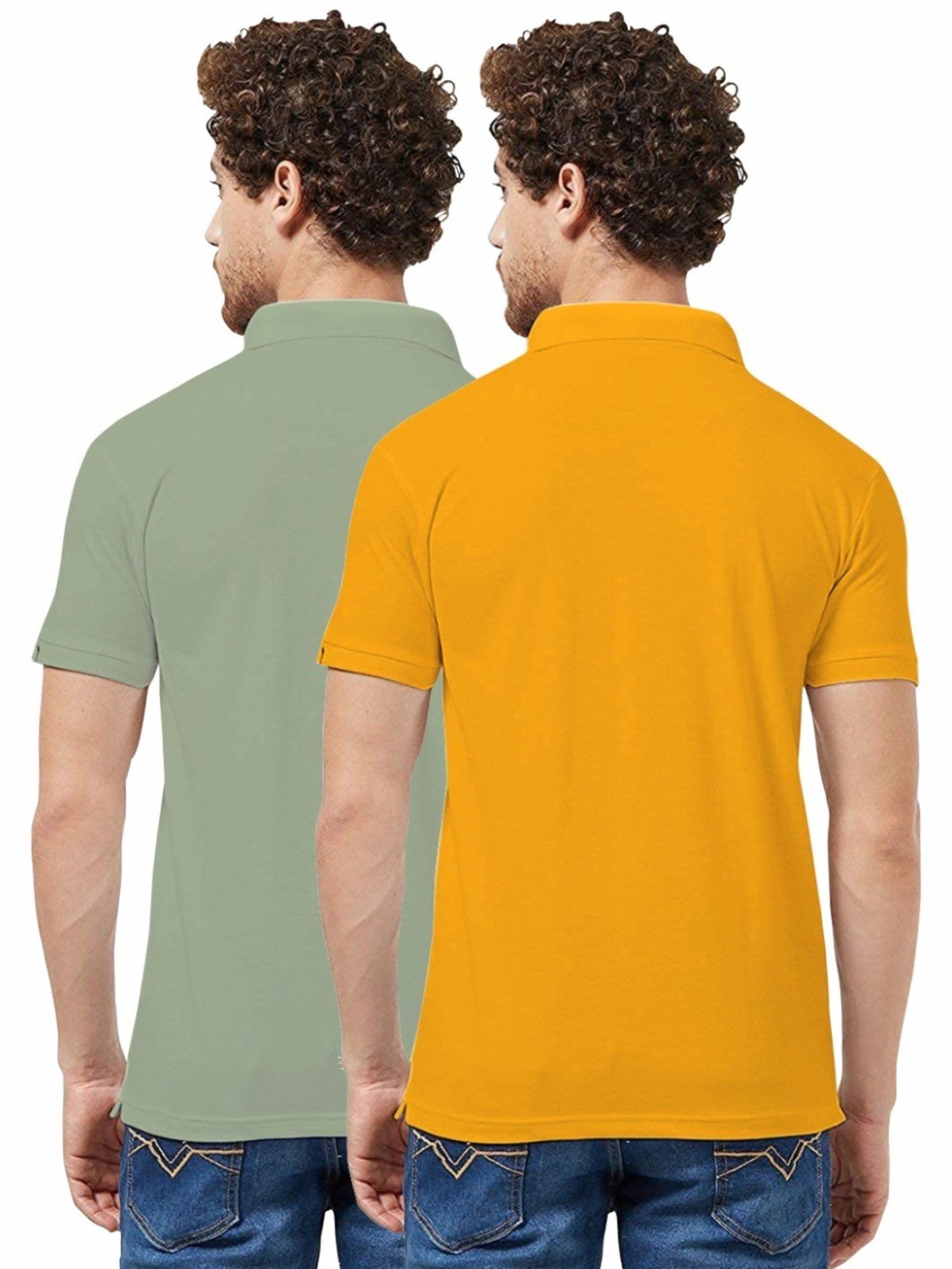 Tab91 Sage & Yellow Regular Fit Printed Polo T-Shirts