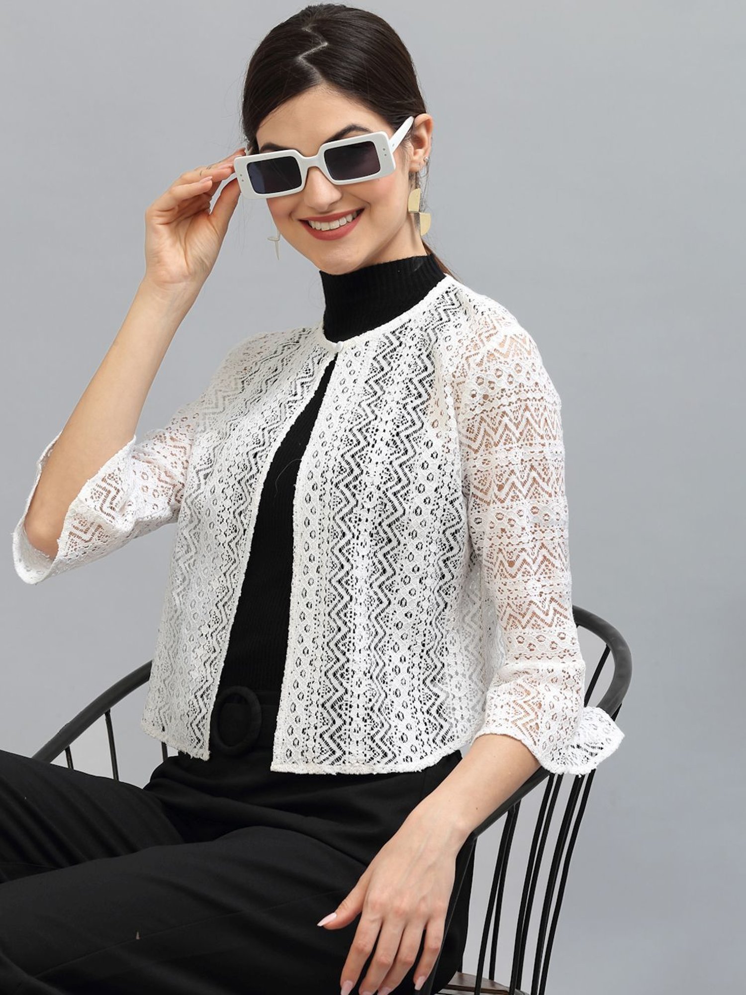 Mafadeny Black Striped Shrug