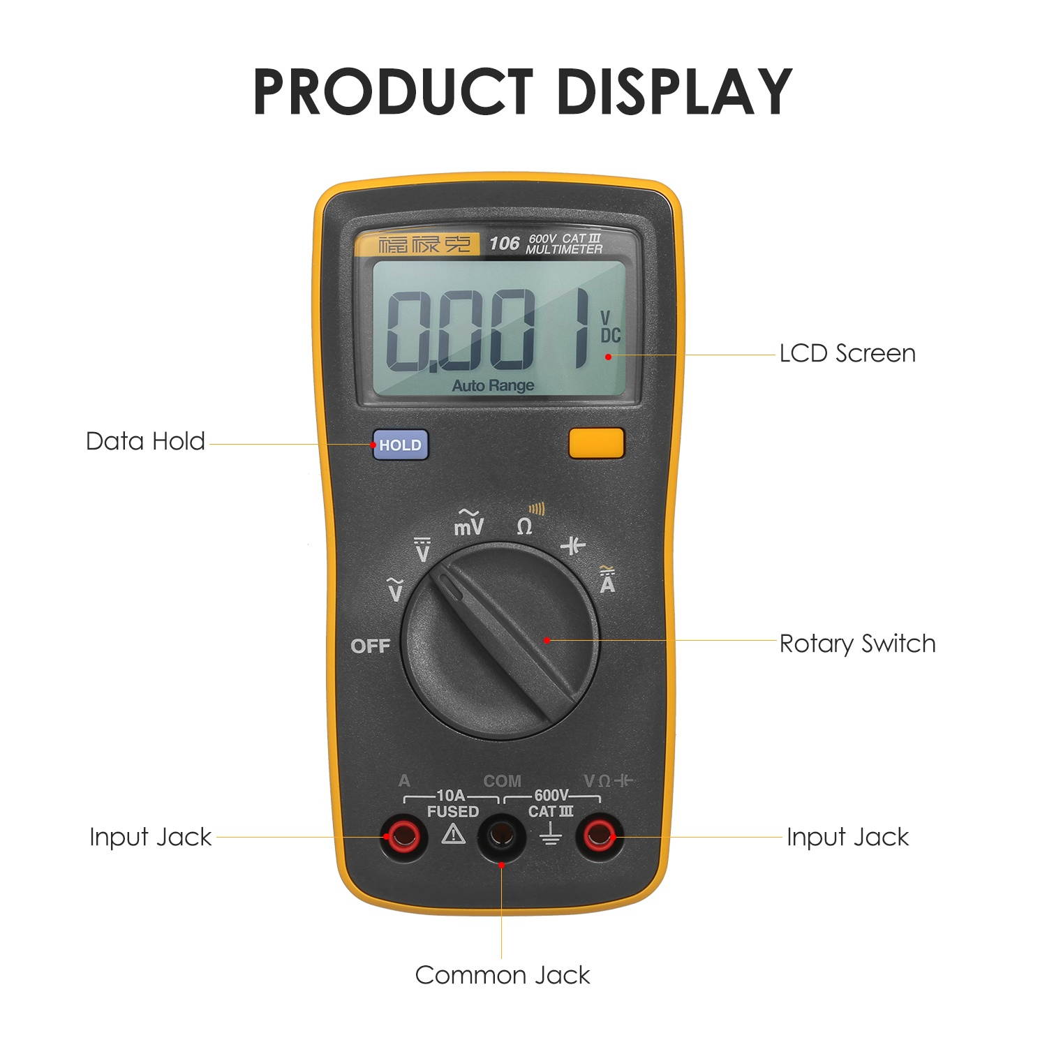 FLUKE 6000 Counts Mini Palm-sized Multimeter Digital Multimeter Handheld Voltmeter Portable Ammeter Voltage Meter Universal Meter Measuring AC/DC Voltage AC/DC Current Resistance Capacitance