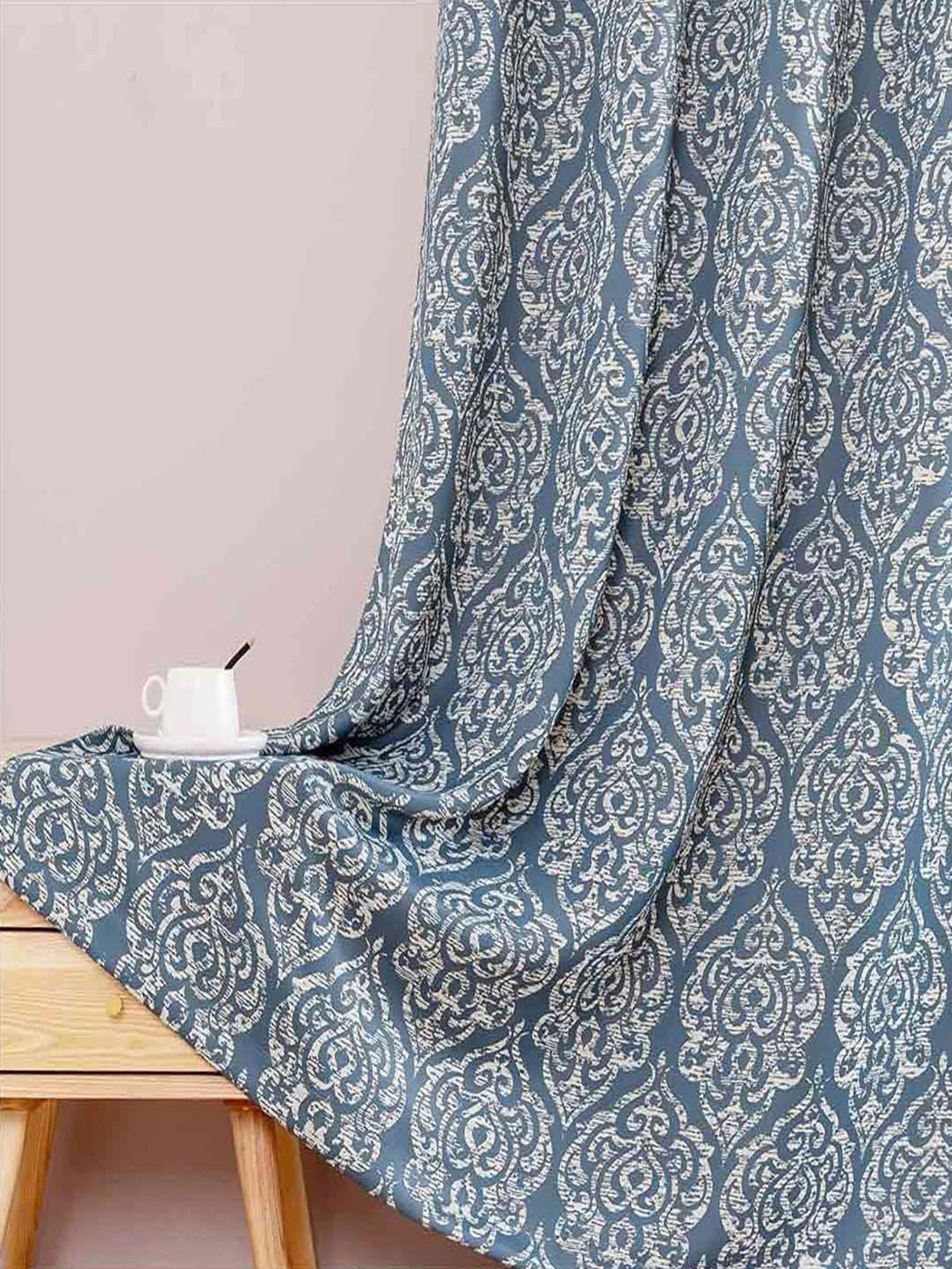 Urban Space Blue Polyester Window Curtain With Tieback & Eyelet