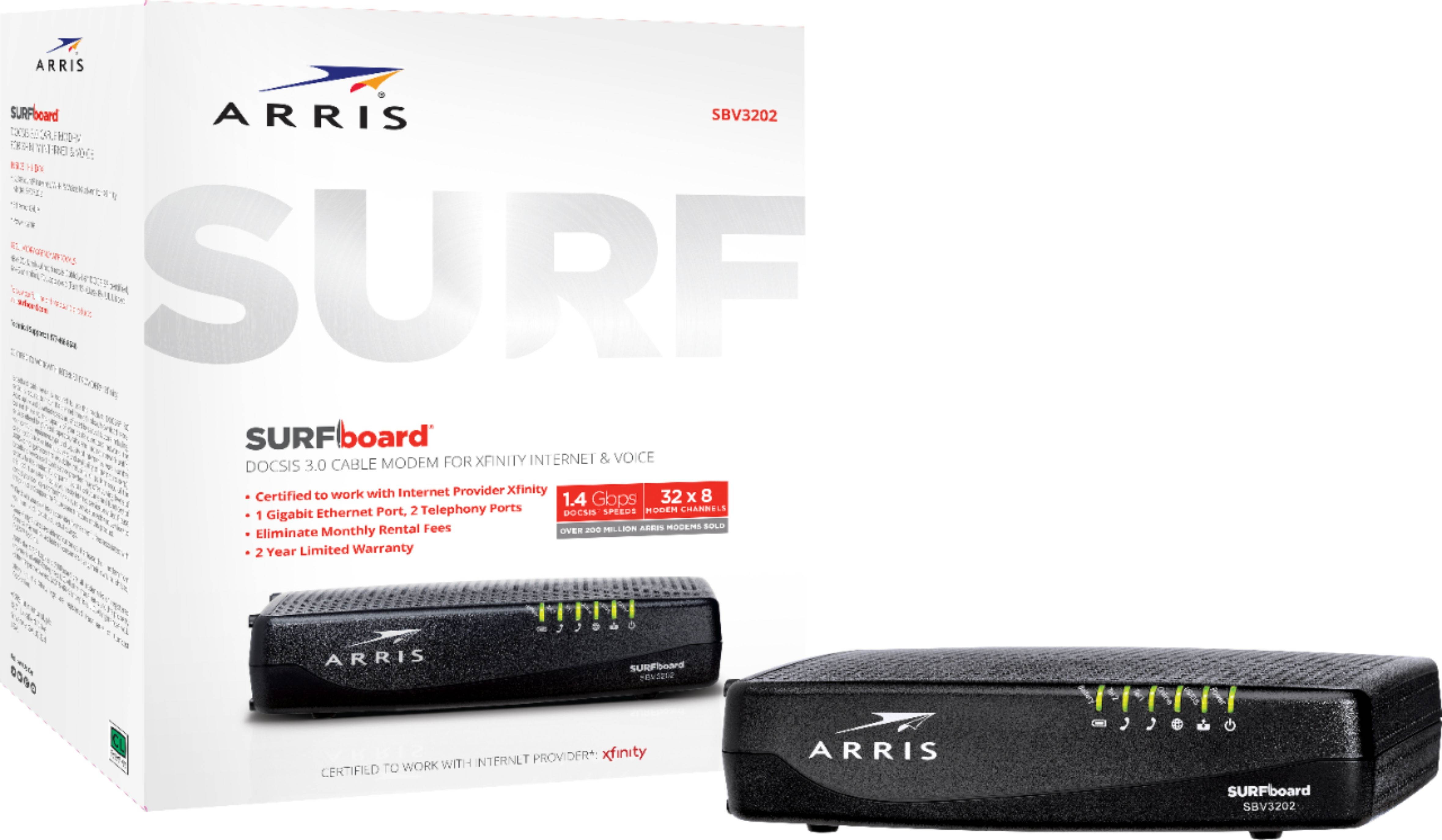 ARRIS - SURFboard 32 x 8 DOCSIS 3.0 Voice Cable Modem - Black (SBV3202)