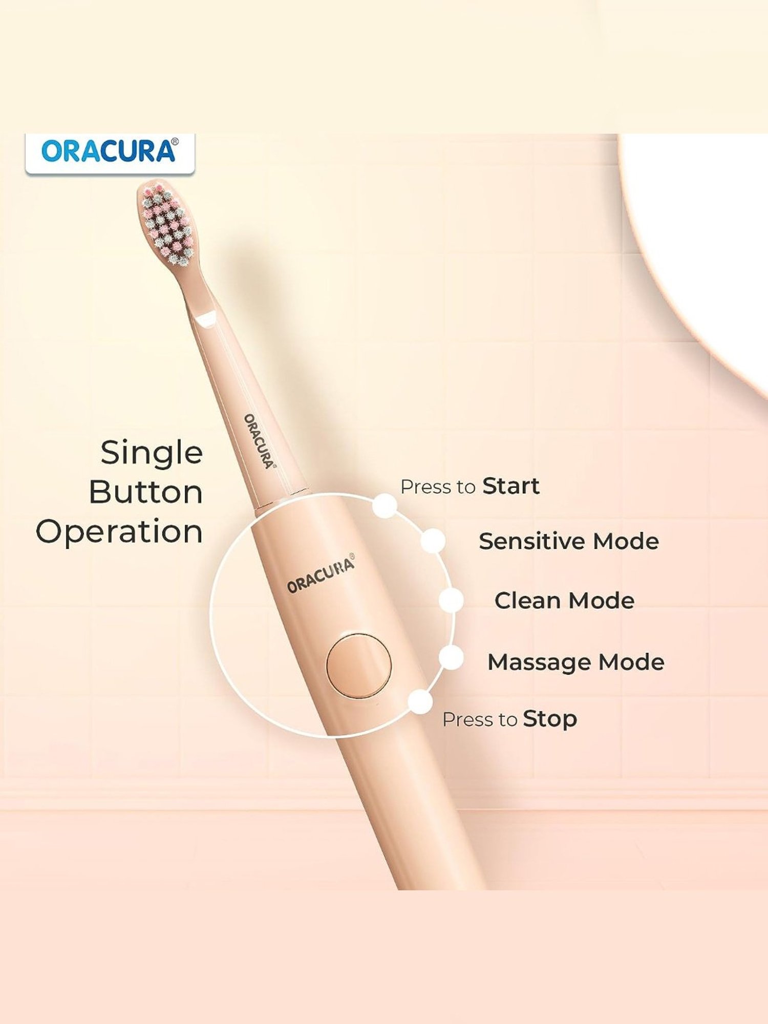Oracura SB100 Sonic Lite Electric Battery Operated Toothbrush (Grey)