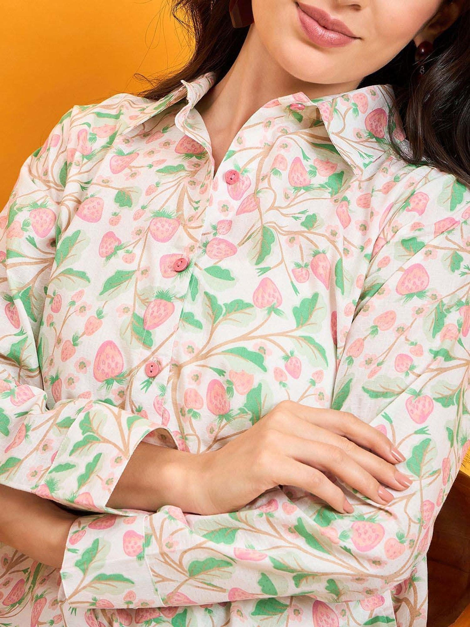 The Kaftan Company Off-White Cotton Printed Tunic Pants Set