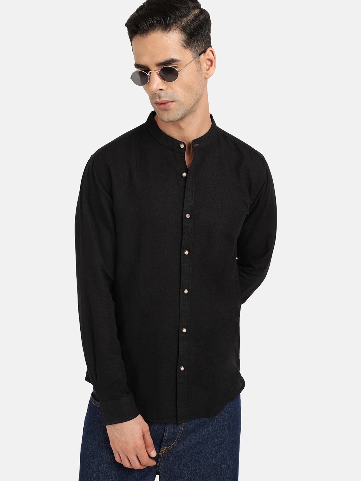 Bene Kleed Black Regular Fit Cotton Linen Shirt