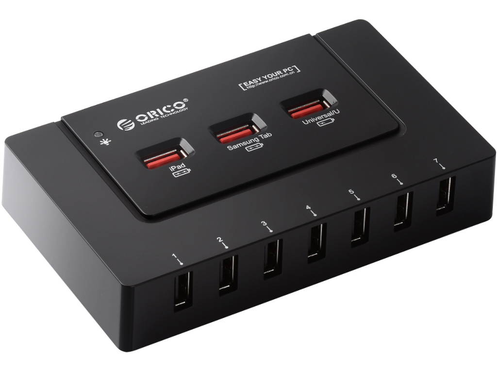 ORICO HF7U-3P 7-Port USB 2.0 Hub - 3 x Charger, 12V 2.5A Power Adapter and USB 2.0 Cord