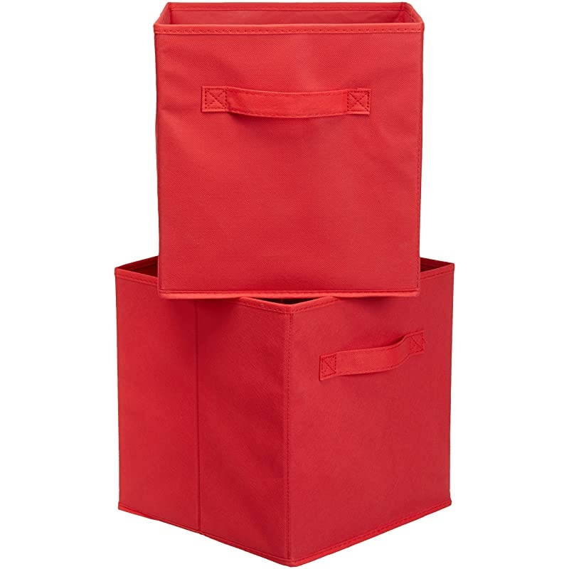 Basics Collapsible Fabric Storage Cubes Organizer with Handles Red Pack of 6