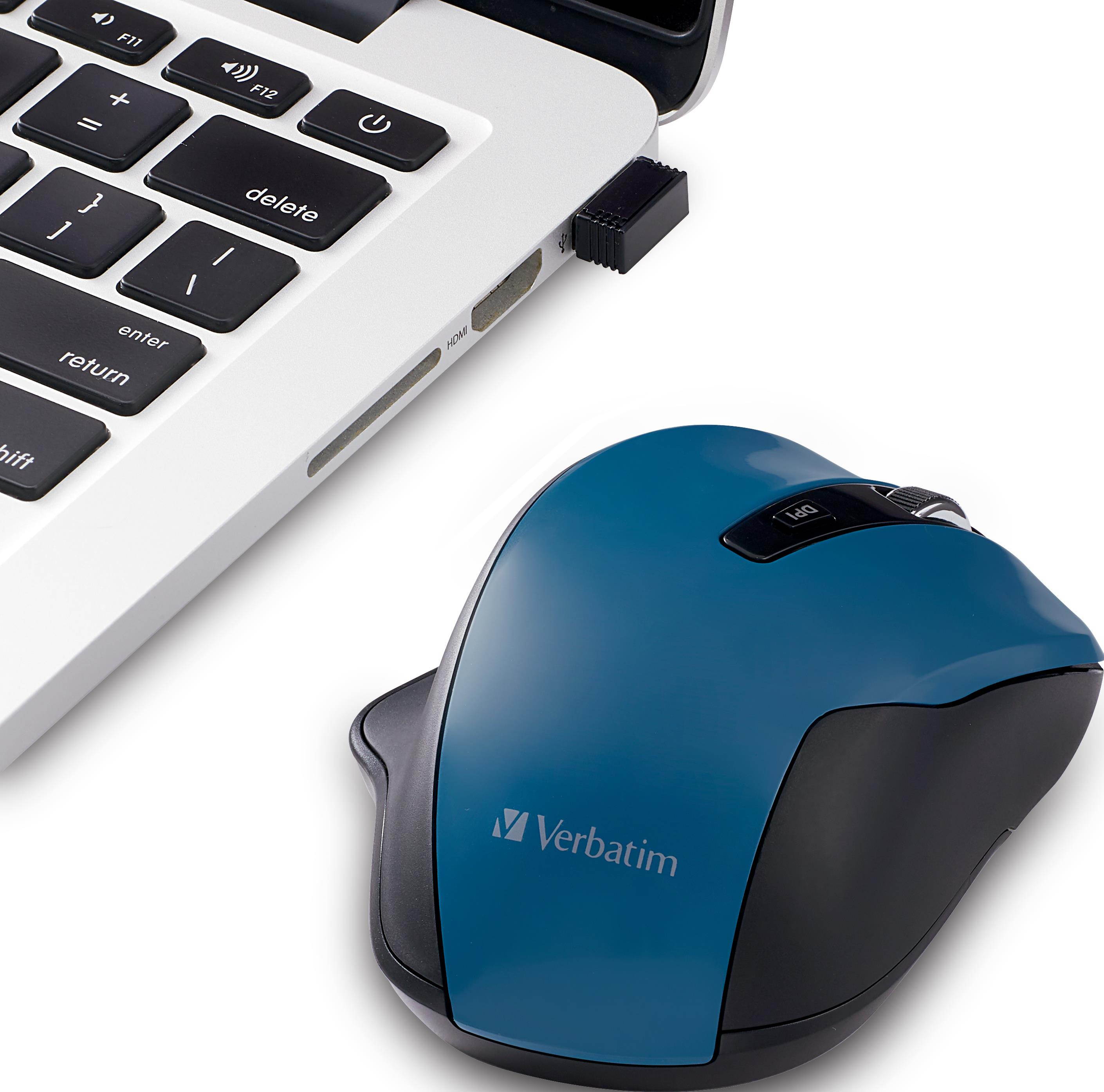 Verbatim Silent Ergonomic Wireless Blue LED Mouse Dark Teal 70244