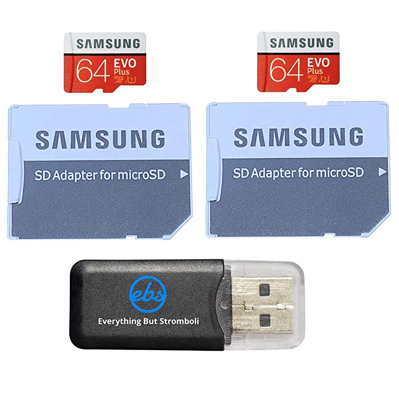 Evo Plus 64GB MicroSD Memory Card 2 Pack Works with GoPro Hero 8 Black Hero8 Max 360 UHSI U1 Speed Class 10 SDXC MBMC64 Bundle with 1 Everything But Stromboli Micro Card Reader