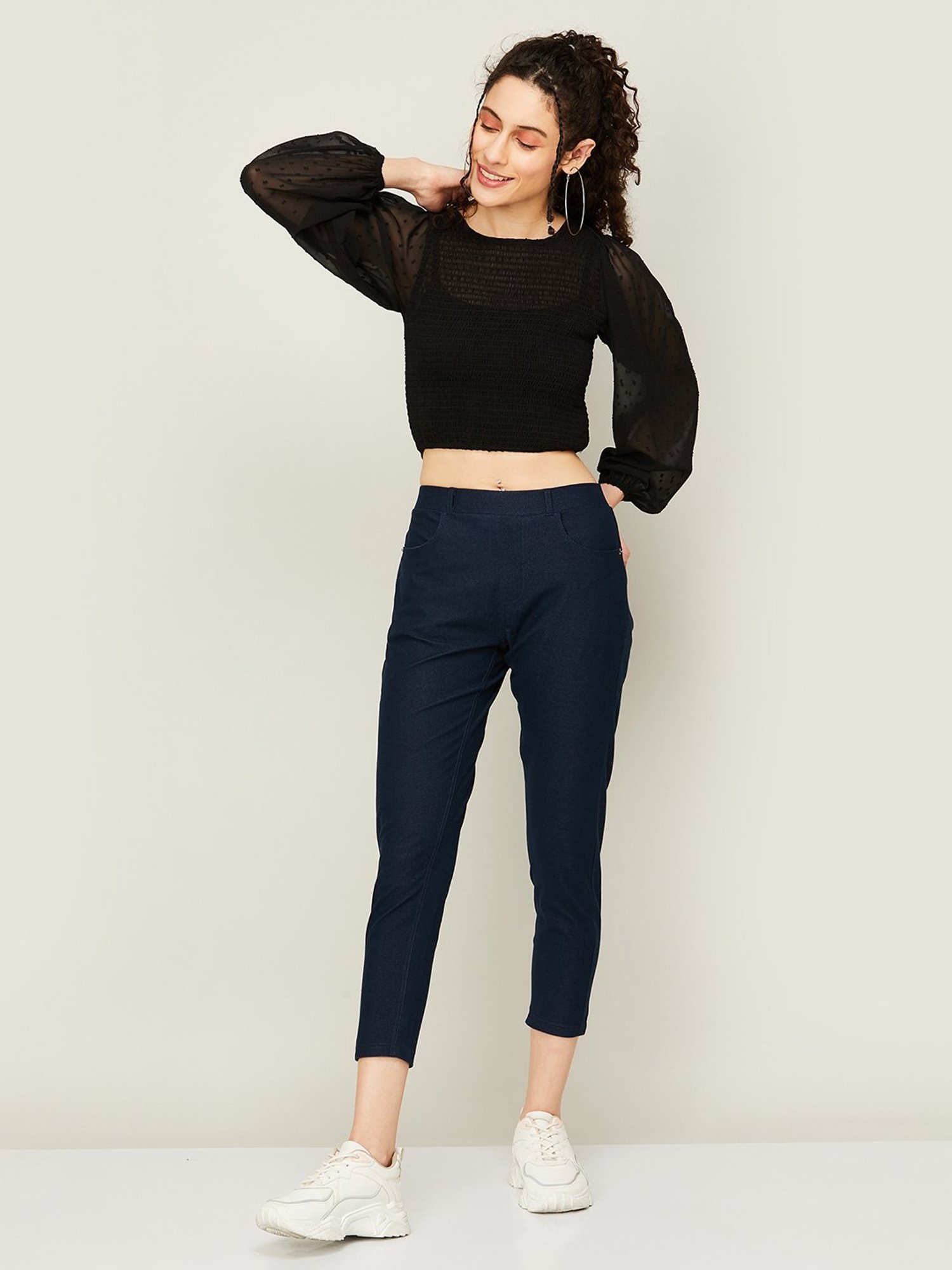 Colour Me by Melange Navy Cotton Jeggings