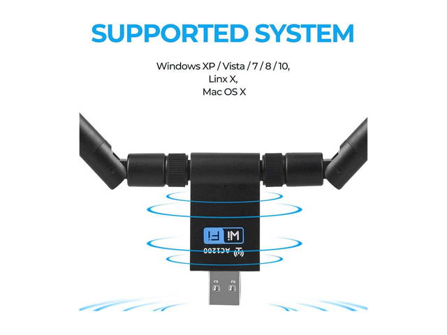 1200Mbps Wireless USB Wifi Adapter, AC1200 Dual Band 2.4GHz/300Mbps 5GHz/867Mbps wifi Lan Card,802.11 ac/a/b/g/n, High Gain Dual 5dBi Antennas Network dongle for Windows XP/7/8/10,MAC OS X