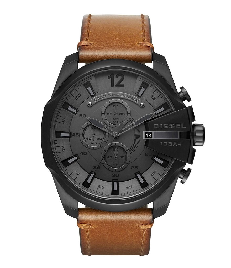 Diesel Mega Chief Chronograph & Date Leather-Strap Watch