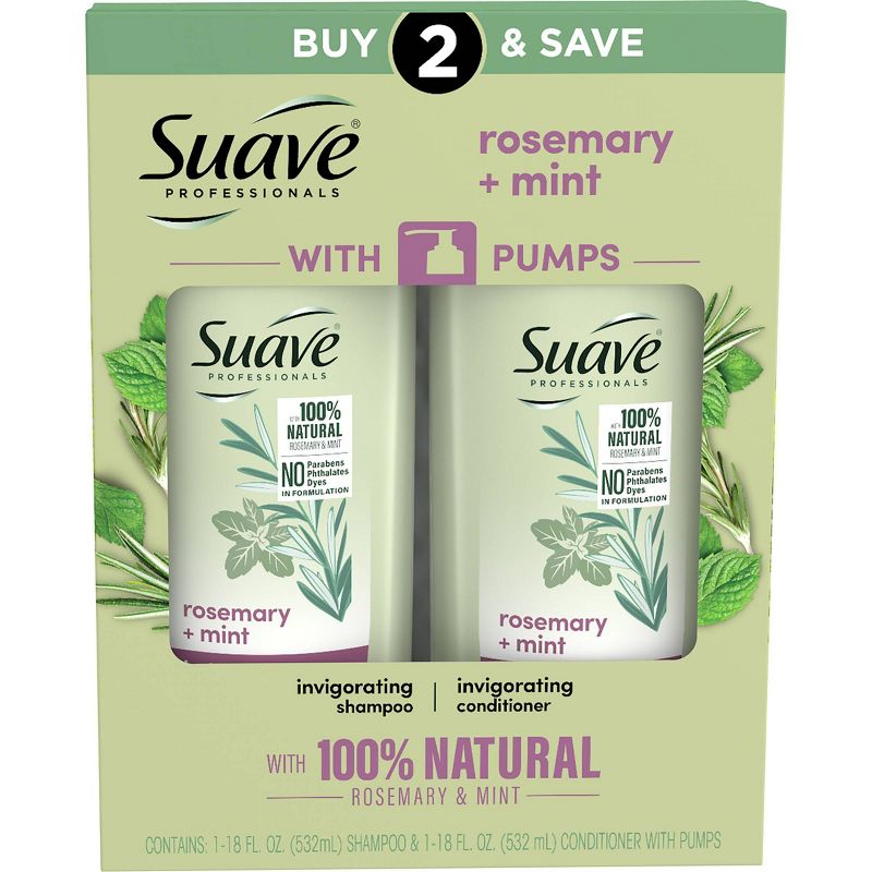 Sauve Professionals Invigorating Shampoo and Conditioner for Dry and Damaged Hair Rosemary and Mint 18 fl oz/2ct