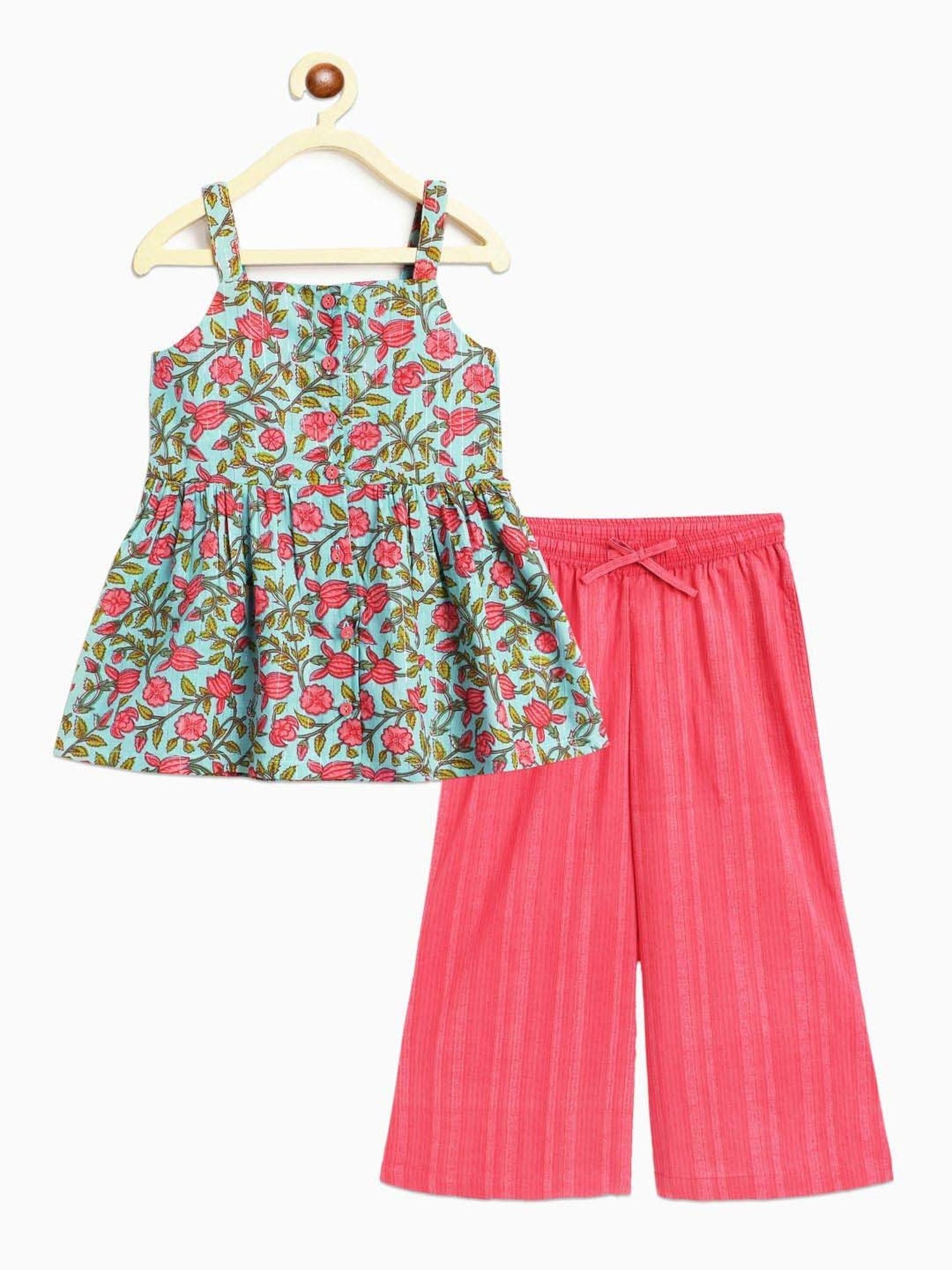 Campana Kids Blue & Pink Cotton Printed Top & Pant