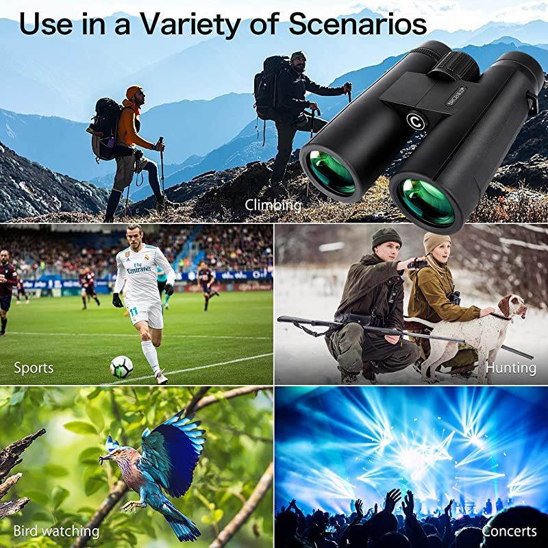 10x42 Roof Prism Binoculars with Clear Weak Night Vision, HD Professional Compact Binoculars for Bird Watching Hunting Travel Outdoor Sports Games and Concerts with BAK4 Prism FMC Lens