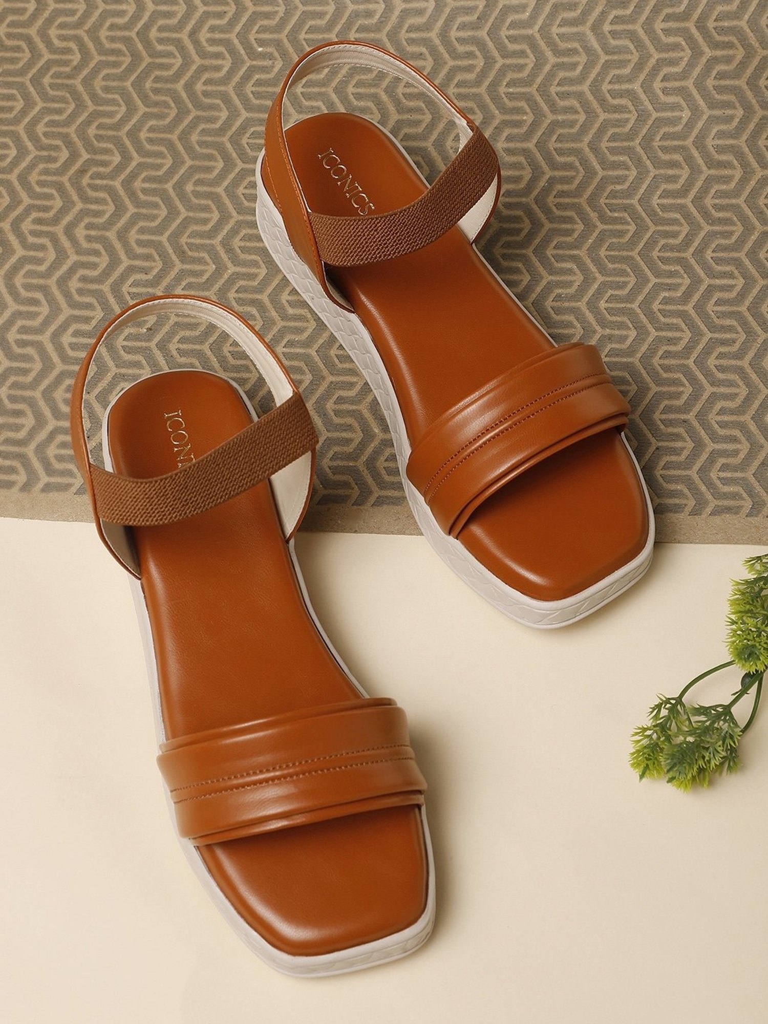 Iconics Women's Tan Ankle Strap Wedges