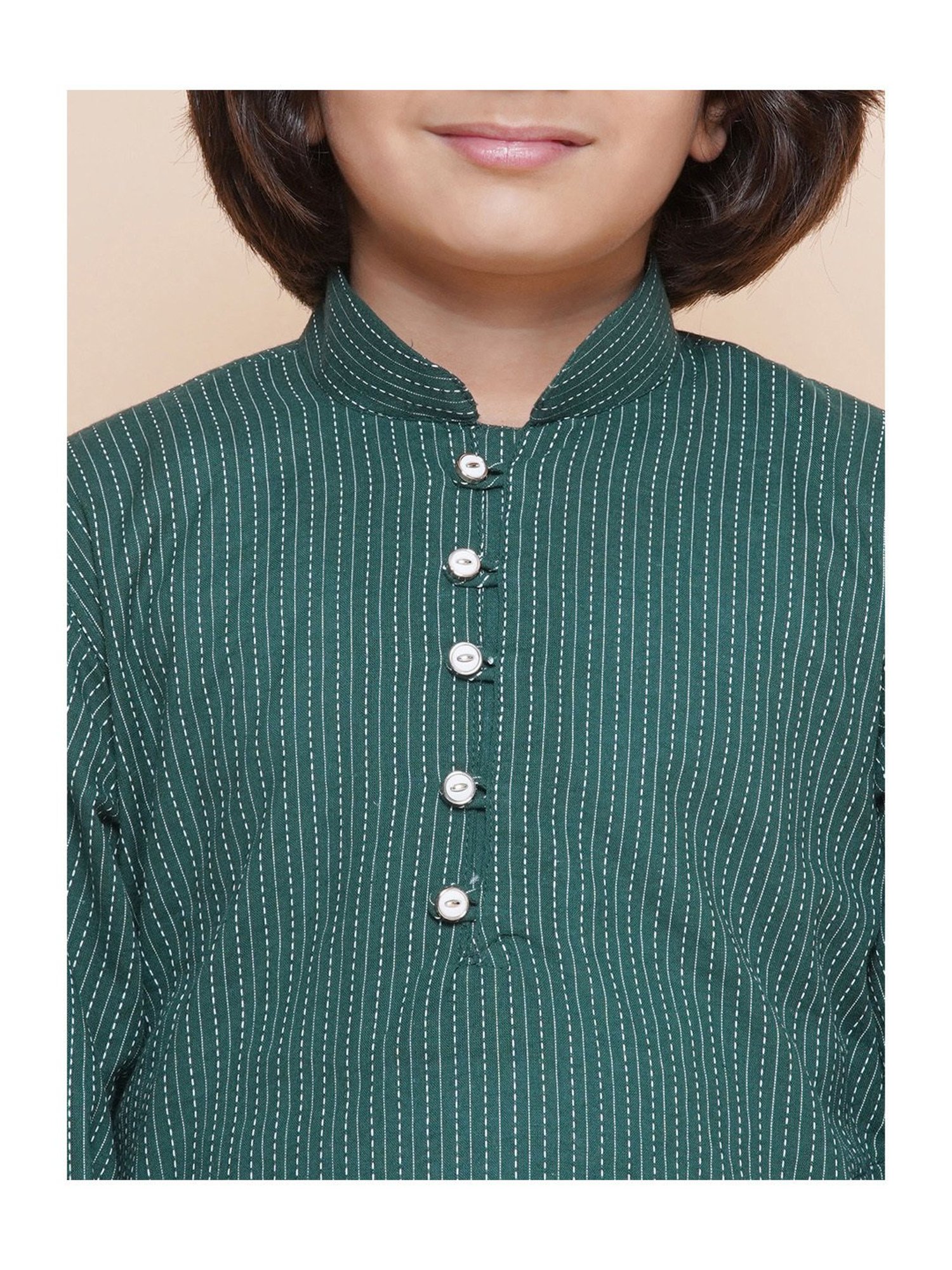 VASTRAMAY Boys Yellow & White Cotton Printed Full Sleeves Kurta Sets
