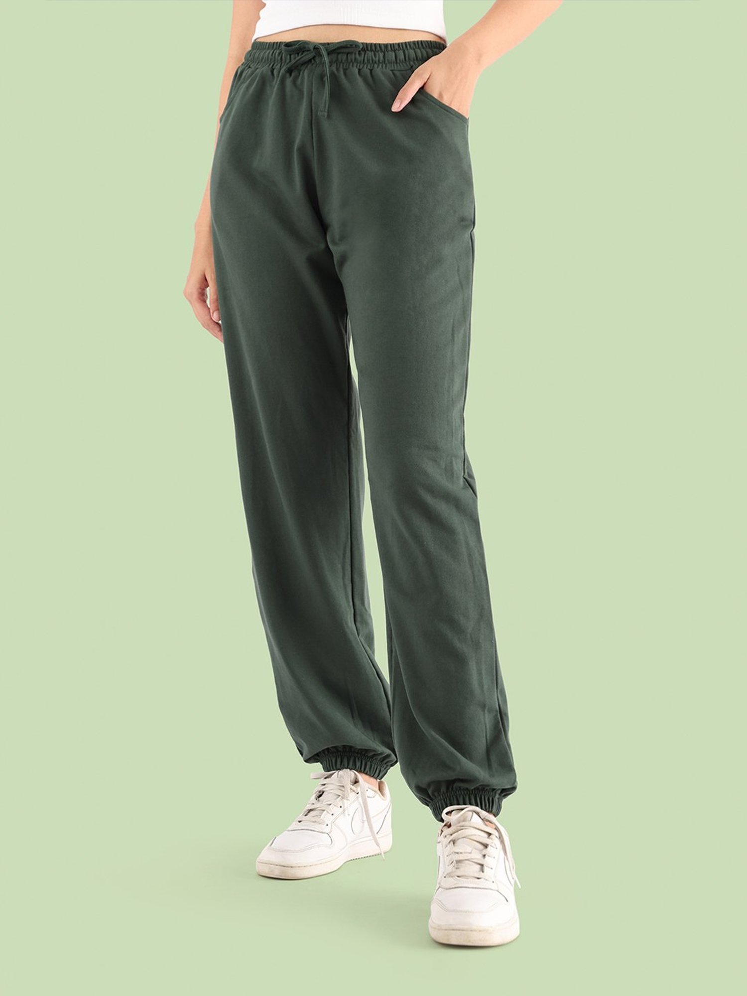 Nite Flite Green Regular Fit Mid Rise Joggers