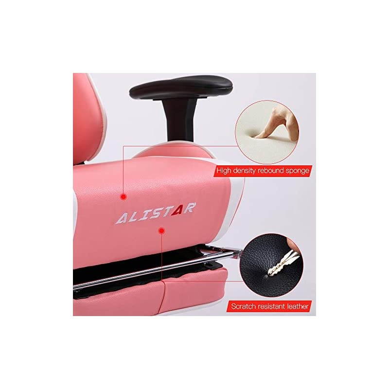 Gaming Chair Racing Office Chair High Back Computer Desk Chair PU Leather Chair Ergonomic and Executive Swivel Chair with Footrest Headrest and Lumbar Massage Support (AL-6019-PINK)