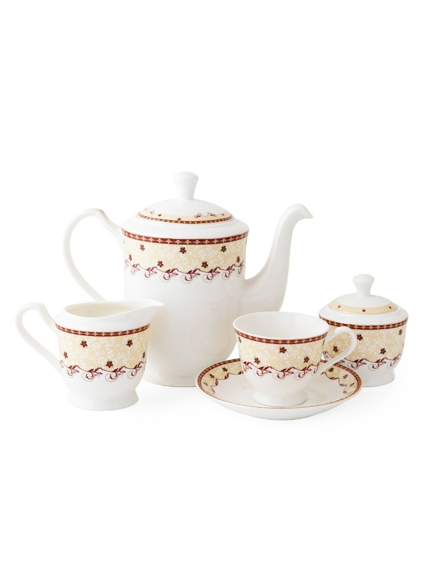 JCPL Printed Beige Ceramic Tea Set of 15