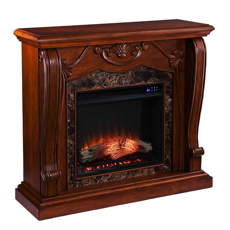 Exprari Touch Panel Electric Fireplace with Faux Marble Walnut - Aiden Lane