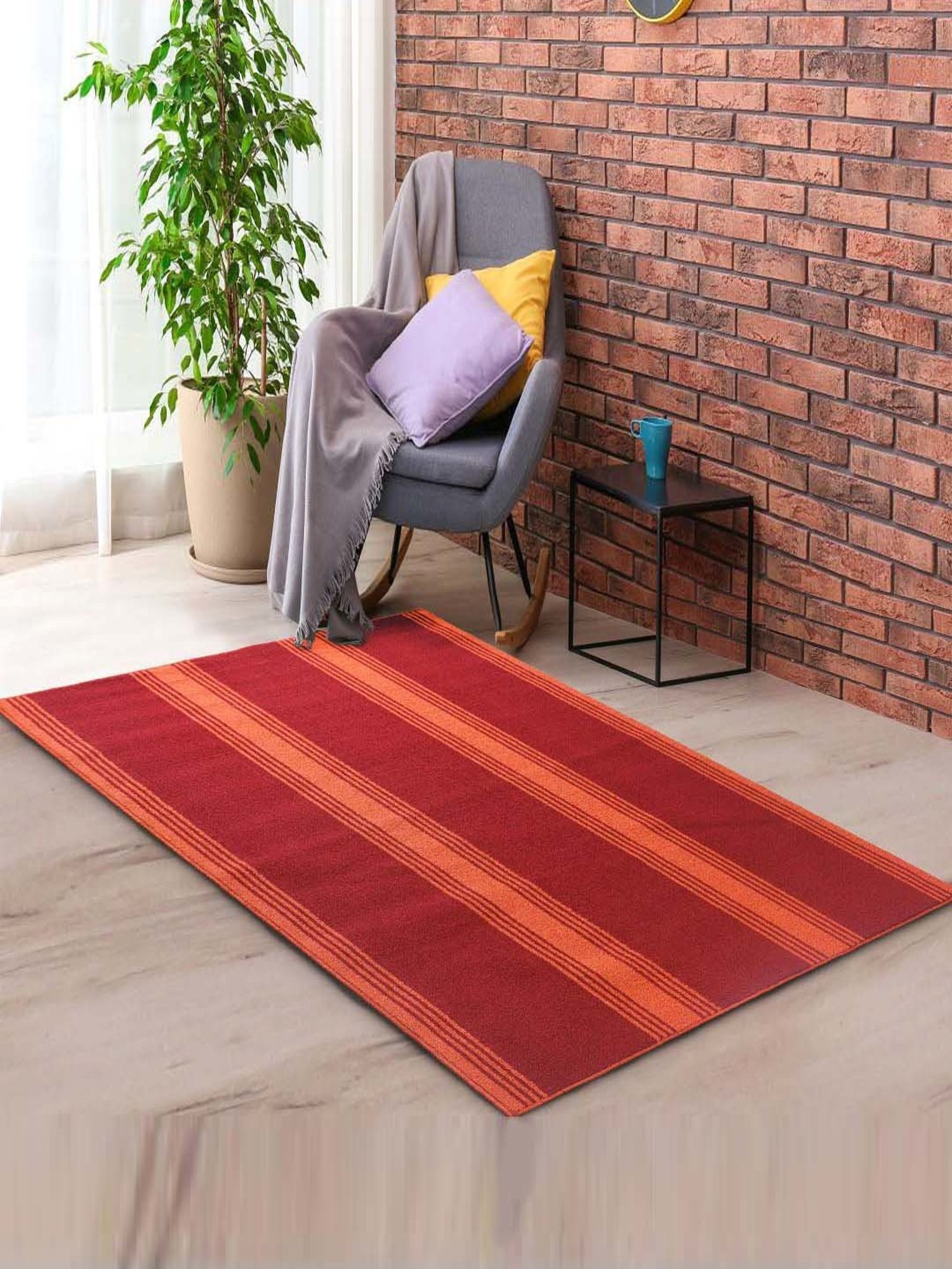 Saral Home Maroon & Rust Polypropylene Large Antiskid & Washable Power Carpet