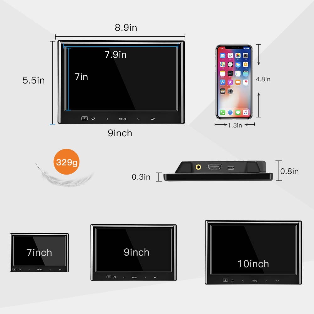 9''LCD TFT Monitor 140&deg; for Car Office Home Security HDMI VGA with Remote Control