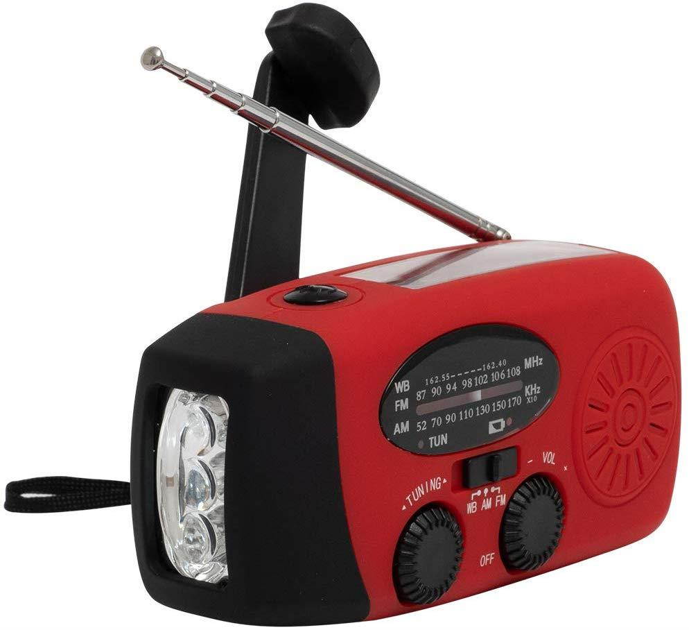 NOAA Weather Radio Solar Emergency Hand Crank Self Powered AM/FM/NOAA Solar Radios with 3 LED Flashlight 1000mAh Smart Phone Charger Power Bank(Red)