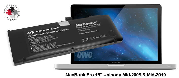 NewerTech NuPower 78 Watt-Hour Replacement Battery For All Apple MacBook Pro 15-Inch Unibody Mid 2009 & Mid 2010 models. Up to 23% MORE Capacity vs. Ooriginal Battery. Model NWTBAP15MBU78N
