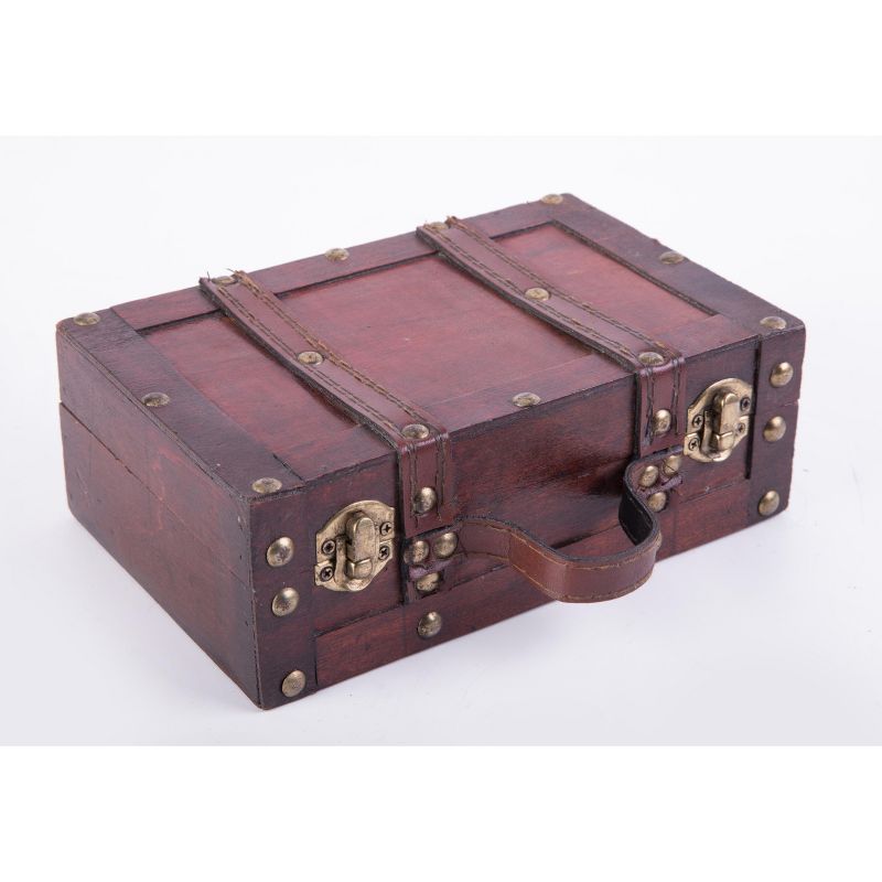 Vintiquewise Antique Style Small Wooden Suitcase With Leather Straps and Handle