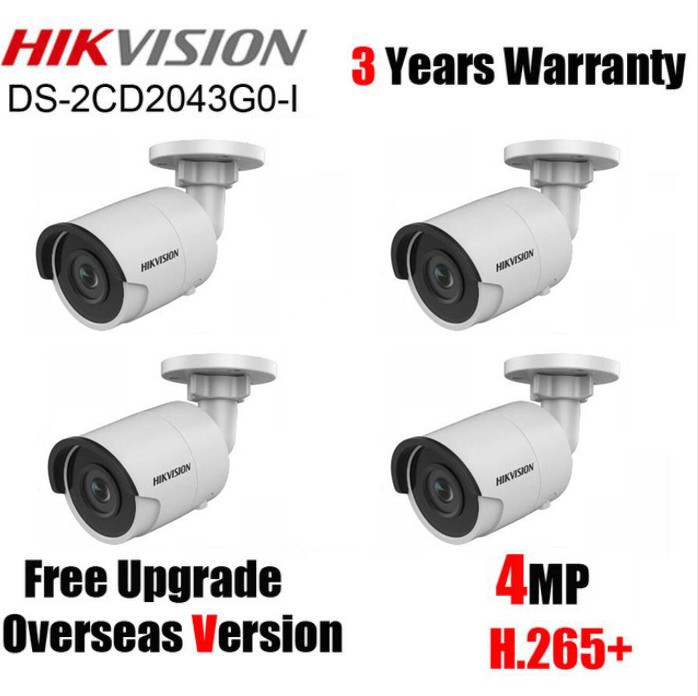 Hikvision Original English System H.265 Bullet IP Camera PoE DS-2CD2043G0-I 4MP CMOS IR Network Video Surveillance with SD Card Slot Face Dectection(1-Pack, 2.8mm Lens)
