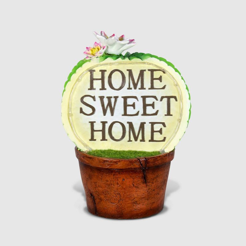 10" Resin Solar Home Sweet Home Cactus Pot Yellow - Exhart