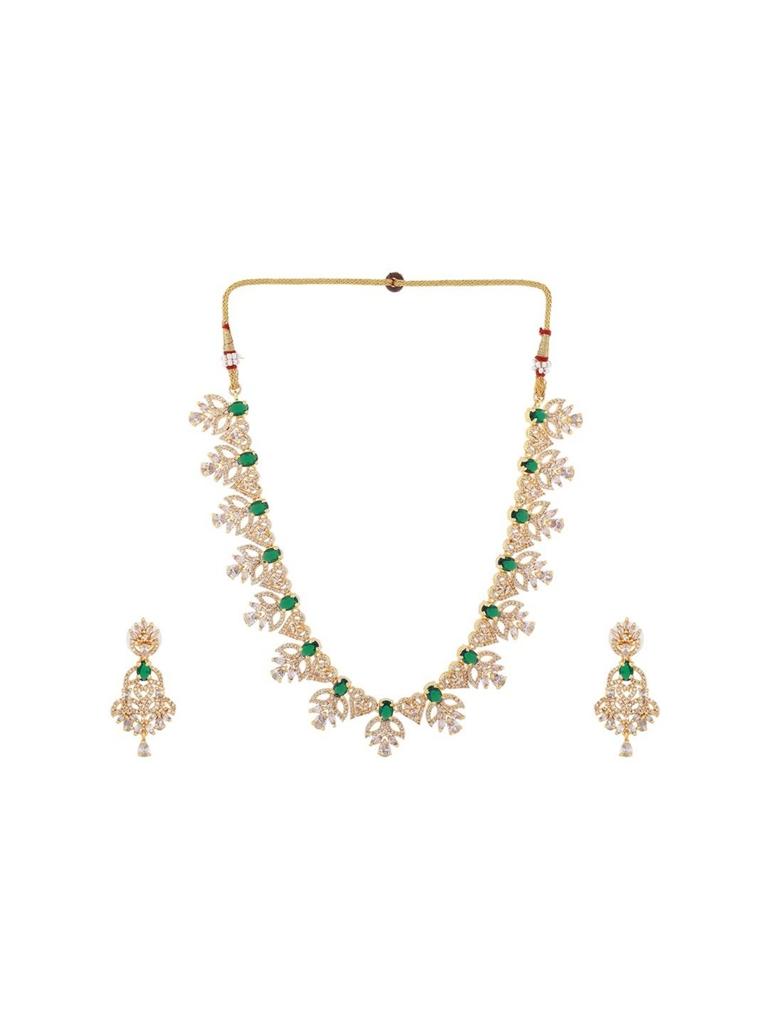Estele Gold-Plated CZ Dazzling Designer Necklace Set with Colored Stones for Women